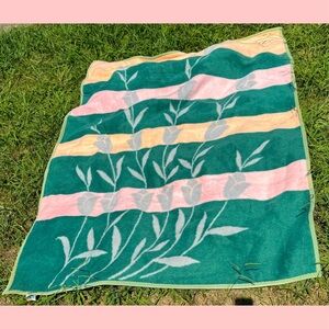 Mora Brand Vintage pink and green flowers stripes floral warm throw blanket